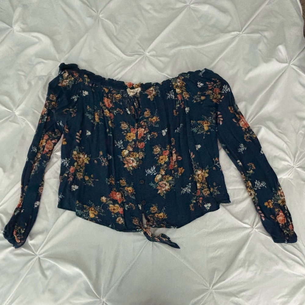 Rewind Floral Off-Shoulder Blouse - Navy